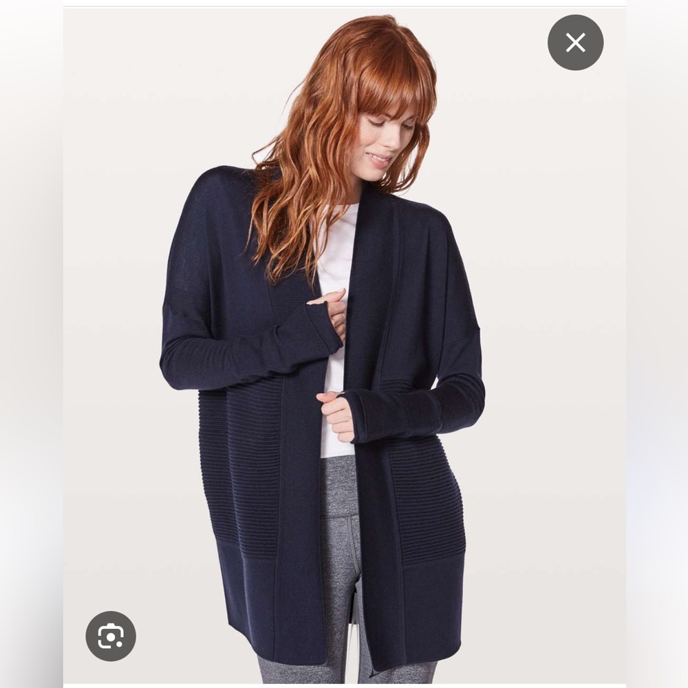 LULULEMON Sit in Lotus Knit Sweater Cardigan Navy Size L, 10
